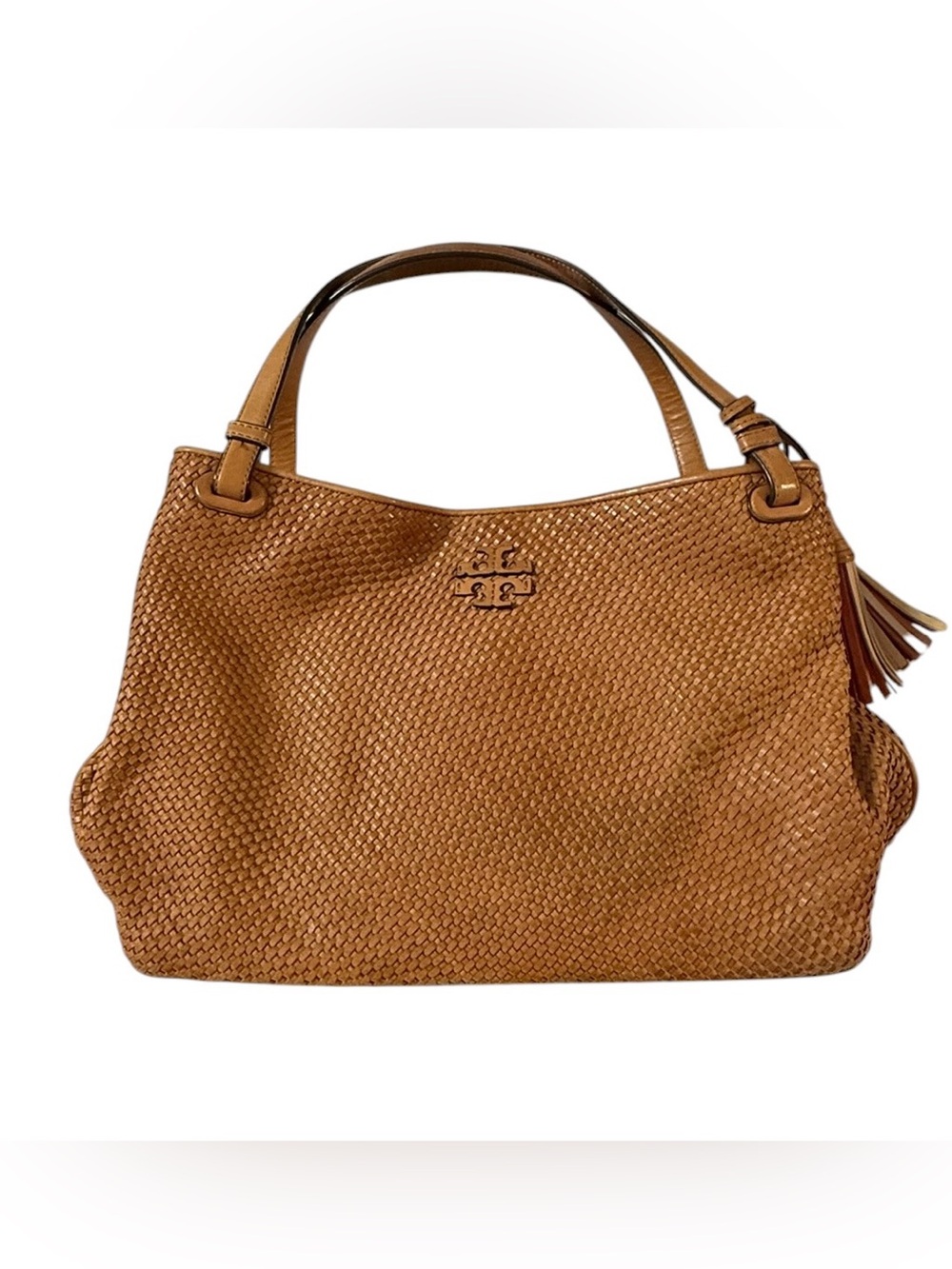 Tory Burch Thea Woven Leather Tote with Tassels